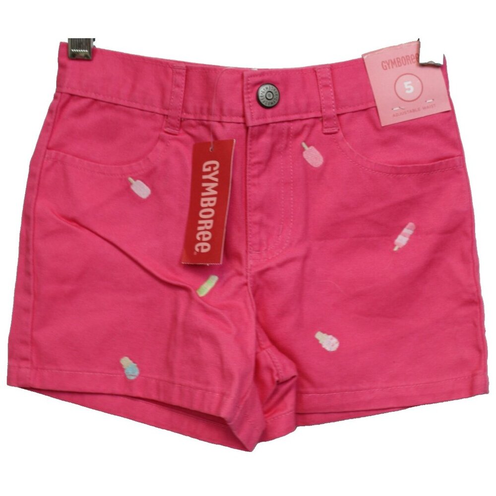 2010 Gymboree Popsicle Party Shorts sz 5 Pastel Pink Pockets Embroidery Adjustab